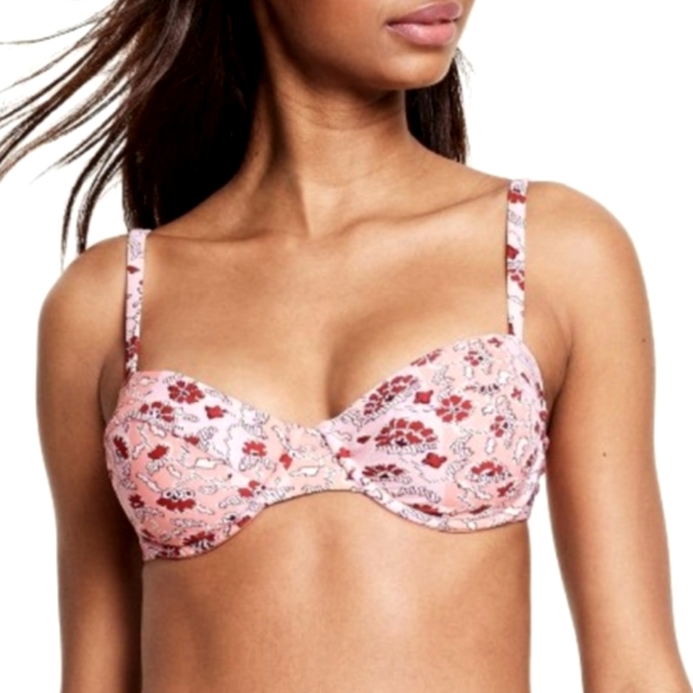 RHODE x Target Whimsical Pink Red Floral Print Underwire Bikini Top Swim MEDIUM